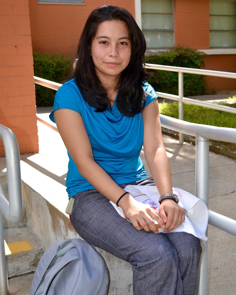 Monica Gutierrez sitting on Lee College campus