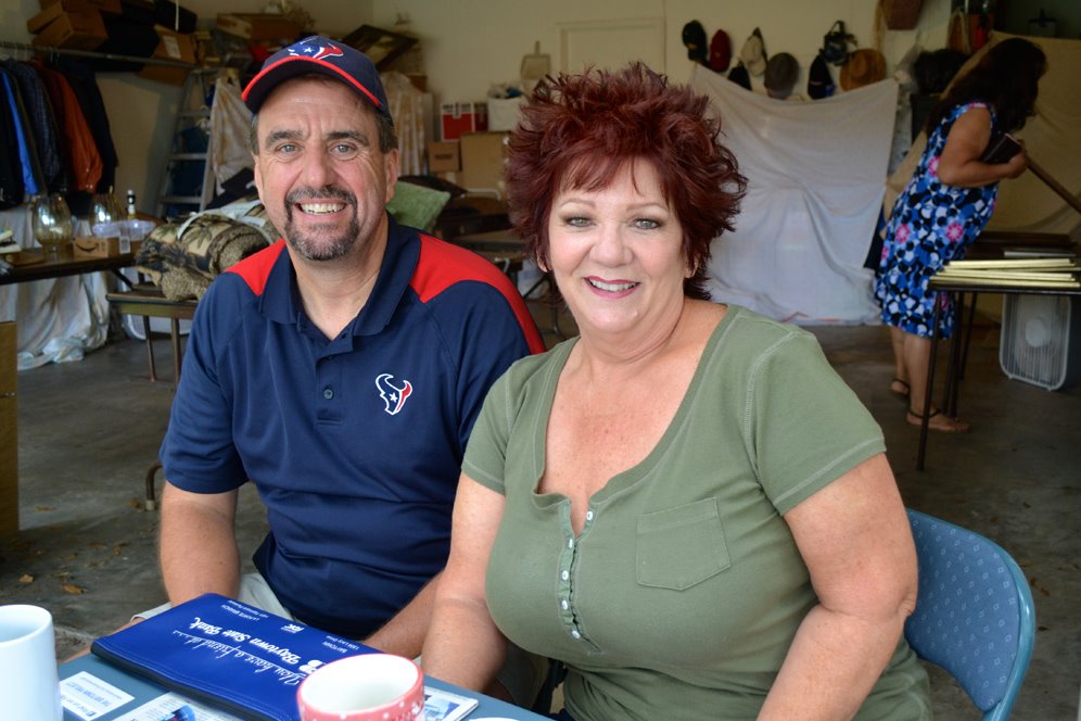 Grandparents at garage sale