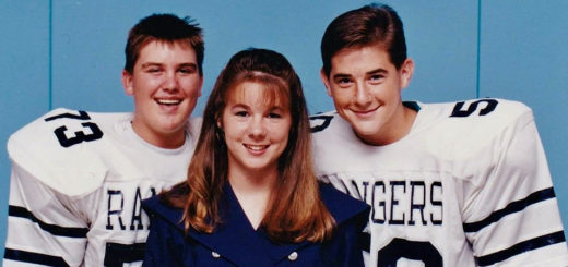 L.J. Stone in high school with two football players
