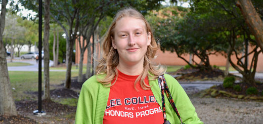 Emily Blumentritt standing on Lee College campus