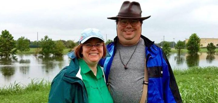 Cherie Morgan and her husband outside