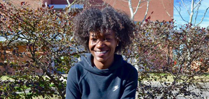 Shanysa Gobert sits outside between classes at Lee College