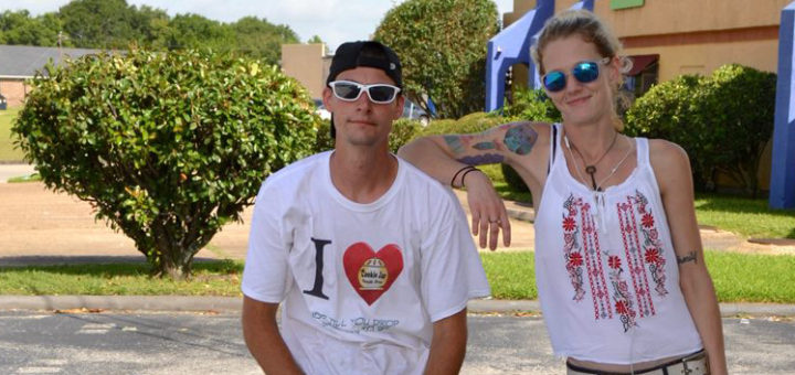 Alivia and Josiah outside a convenience store
