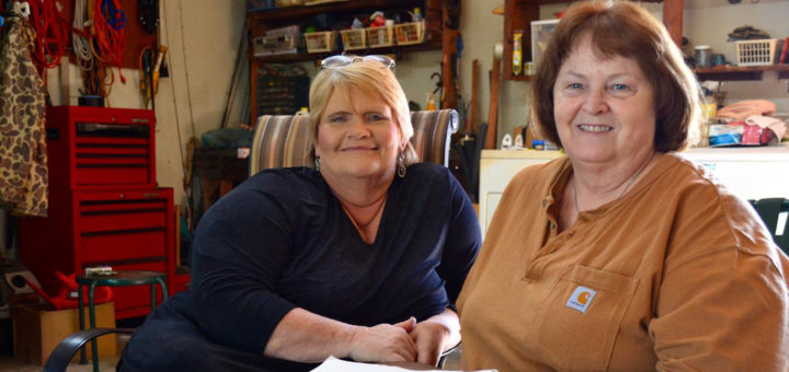 Carolyn Bickle and Kathy Villemez at garage sale
