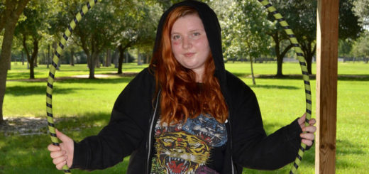 Chasity Stacy holds a hula hoop