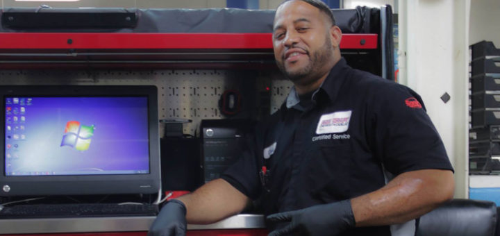 Chris Townsend working in the garage