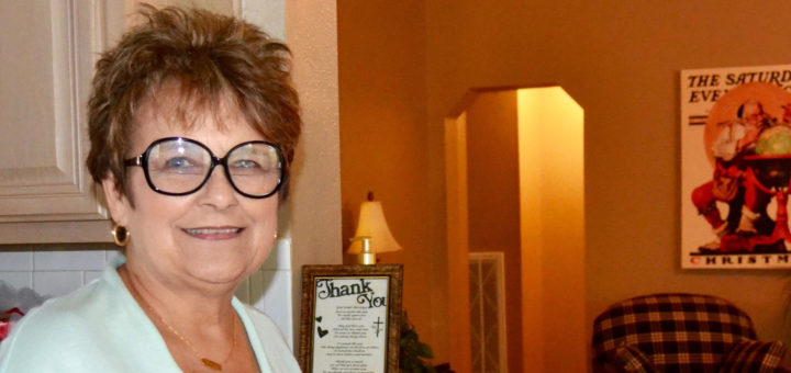 Kaye Forrester Sneed at kitchen counter