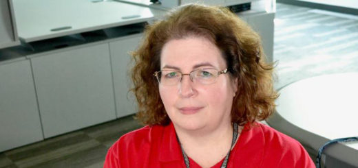 Nancy Worley types on her computer keyboard