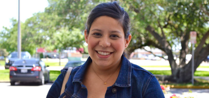 Rachel Barajas Flinn sits outside library