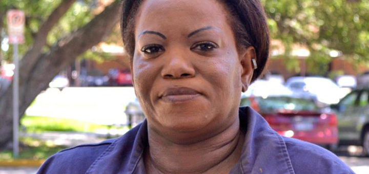 Stacey Ceasar outside the library