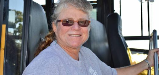 Theresa Cain getting on a school bus