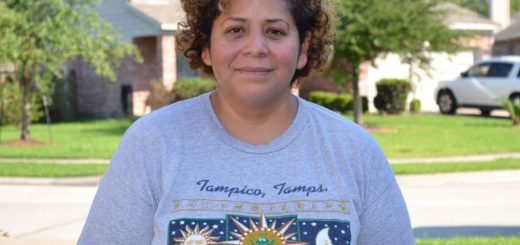 Anna Saultz in her yard