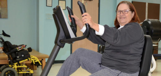 Evelyn Marlow on exercise bike