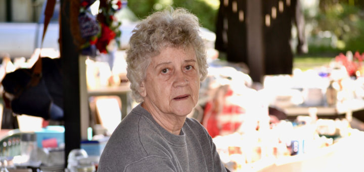 Judith Shinn at her garage sale