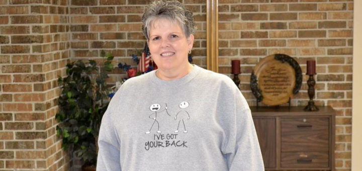 Marcie Pratt Hill in church lobby