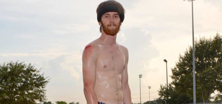 Matthew Kimball with his skateboard