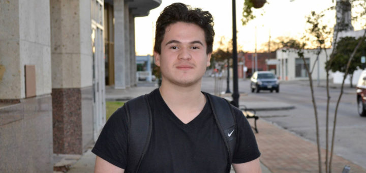 Socrates Monica wearing his backpack