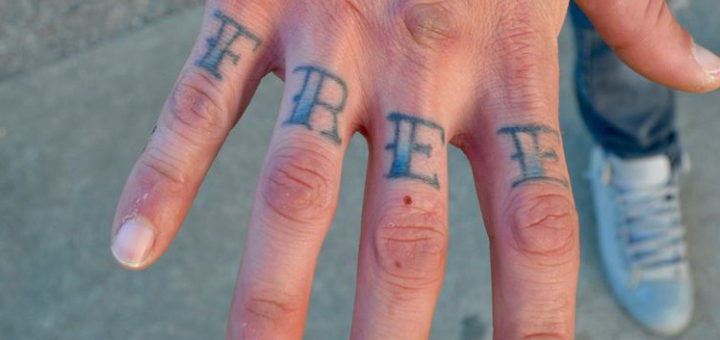 Tattoos on a hand