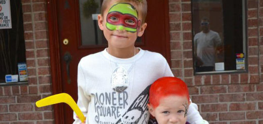 Cousins with faces painted