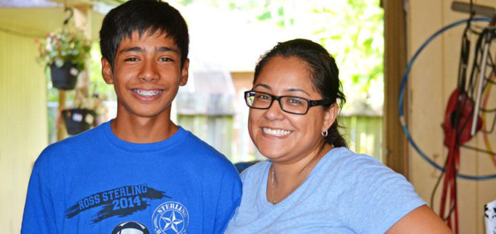 Boy with his mom in garage