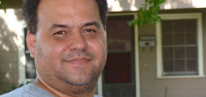 Retired firefighter in his yard