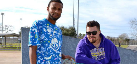 Two guys at skate park