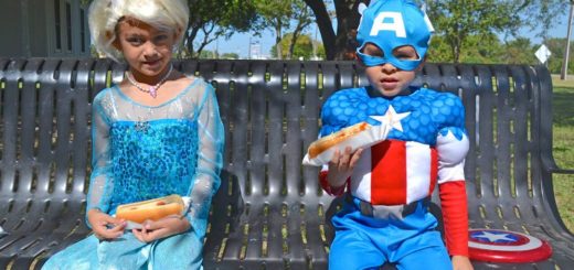 Brother and sister in Halloween costumes