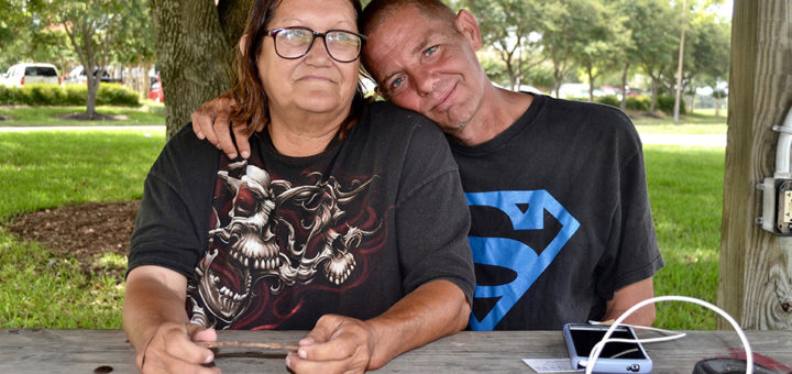 Homeless couple, Pat and Kenneth, at the park