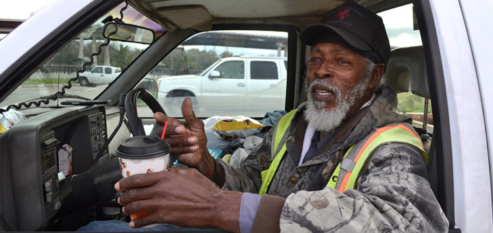 Albert Jack sits in his truck at the park