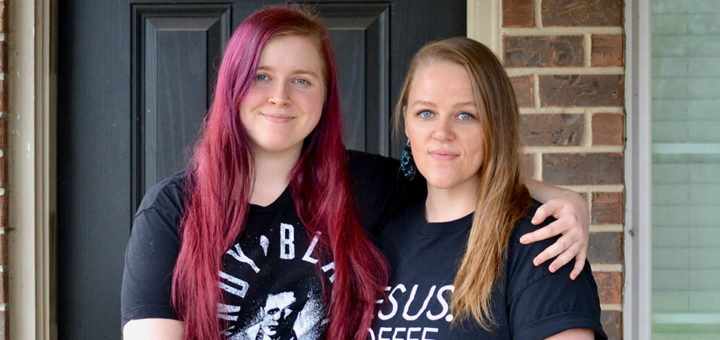 Megan Martin and daughter, Angel, outside their home